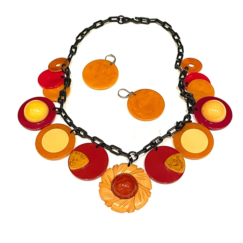 Colorful Statement Bakelite Necklace and Earring Set